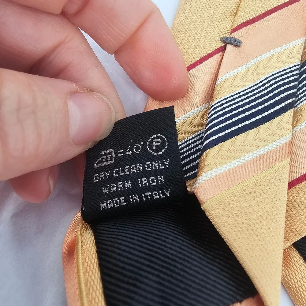 Ermenegildo Zegna Silk Cotton Striped Tie Gold Peach Navy‎ Italian Luxury Preppy
